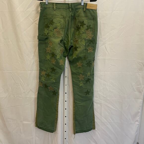 MNML B541 Star Flare Denim Pants - Mens Size 32 - Green - Picture 4 of 6